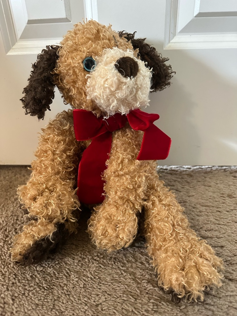 Ty Classic TYLER Terrier Curly Brown Puppy Dog Plush 2005 Red Velvet Bow